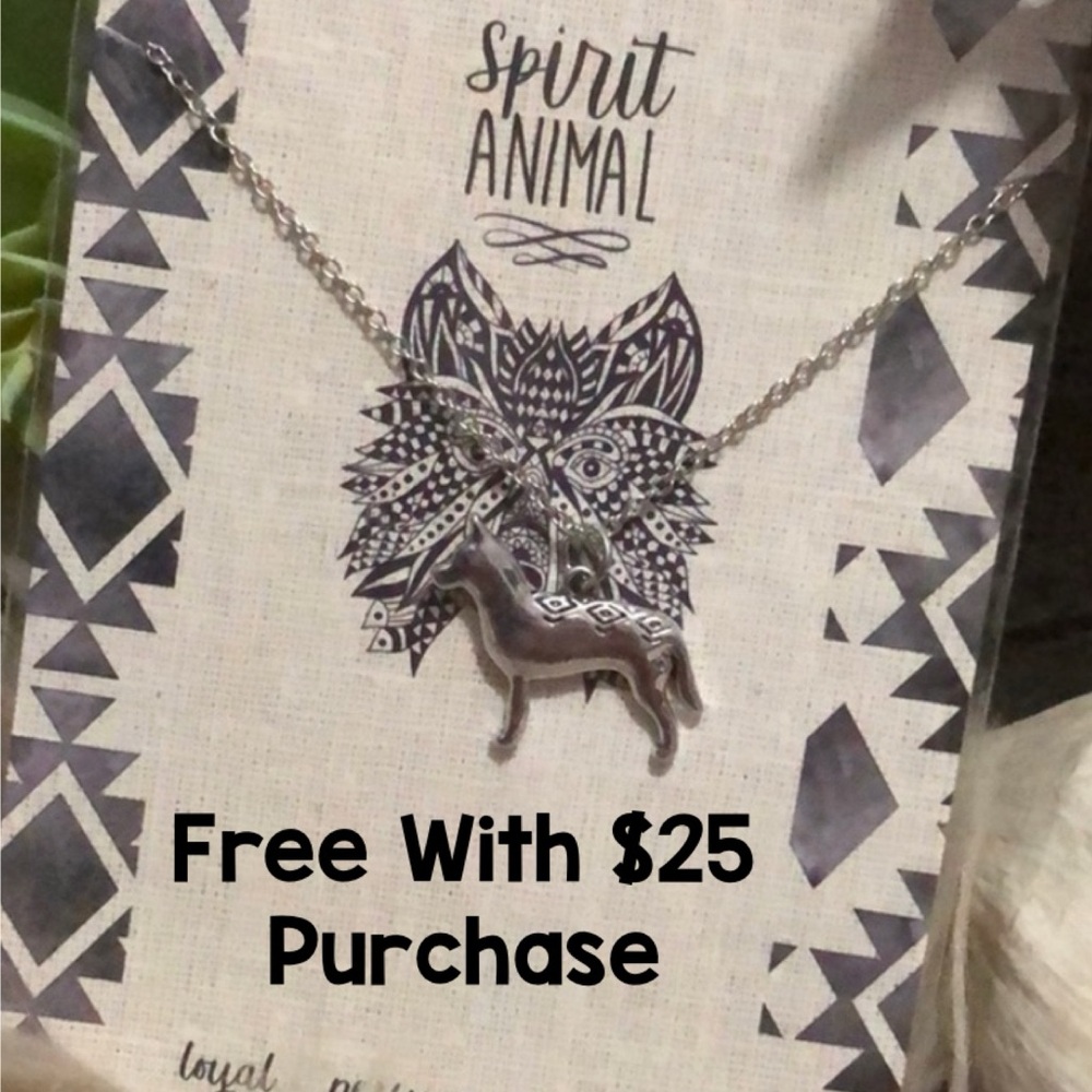 Free With $25 Purchase New “Spirit Animal” Wolf Necklace-Silver Toned Adj Chain-